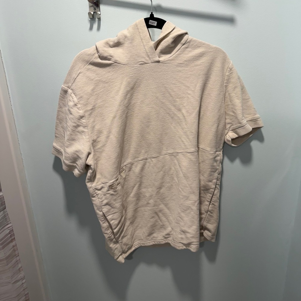 beardedgoat Short Sleeve Hoodie Size M Cream 100% Combed Cotton Made in USA